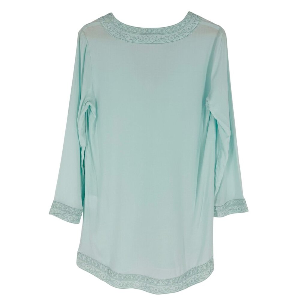 Tavik Aqua Blue Floral Embroidered V-Neck 3/4 Sleeve Split Hem Beachy Tunic XS - Picture 2 of 8